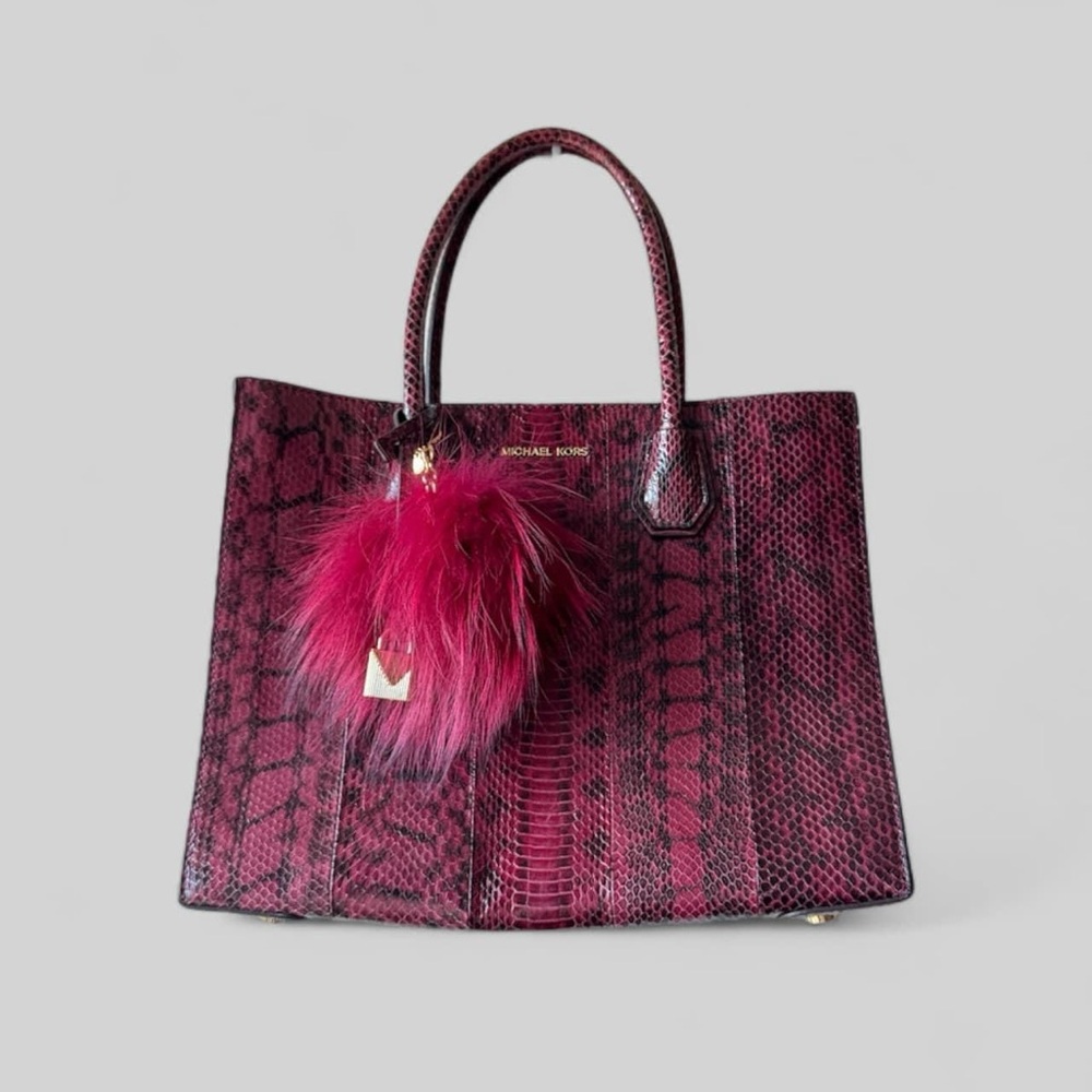 Michael Kors | Red Large Mercer Genuine Snakeskin Tote Bag